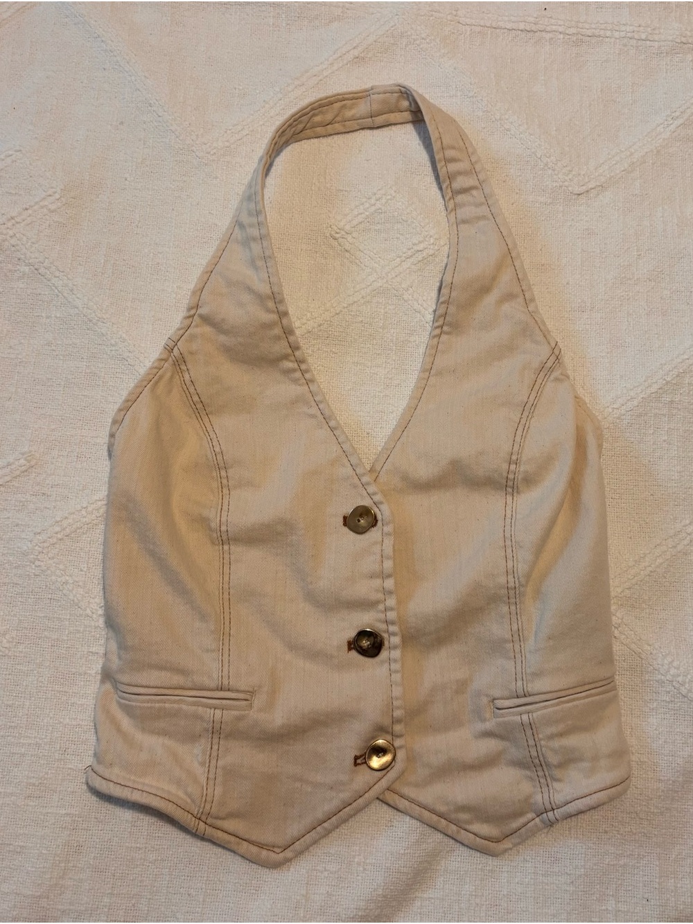 Zara Girls Beige Halter Vest with Button Front